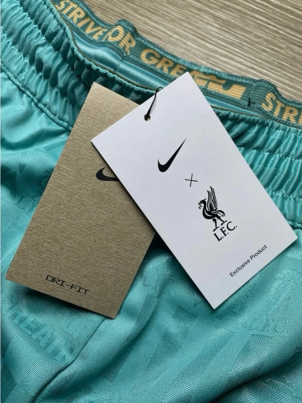 Nike Men’s Athletic Shorts Aqua Blue with Black Trim and Gold Accents